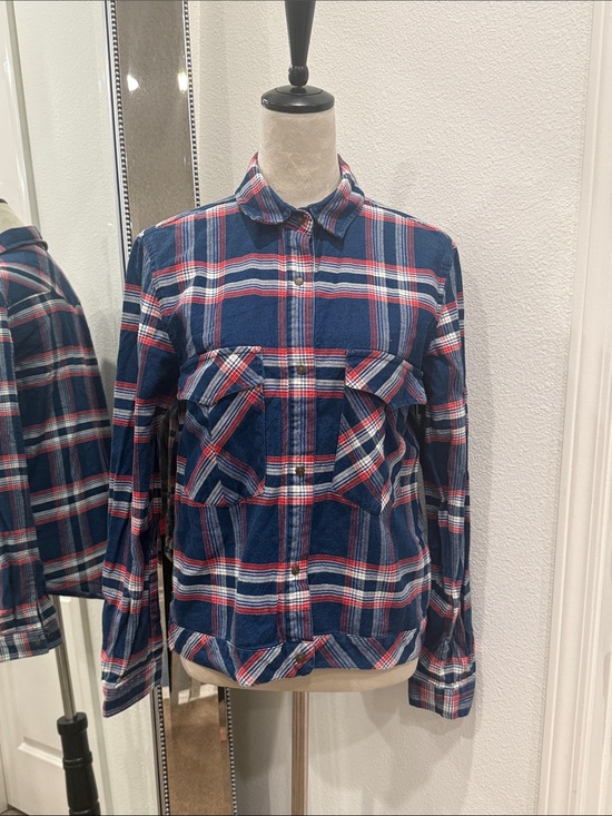 Leara Womens Tops - Blue Plaid Button-Down Shirt